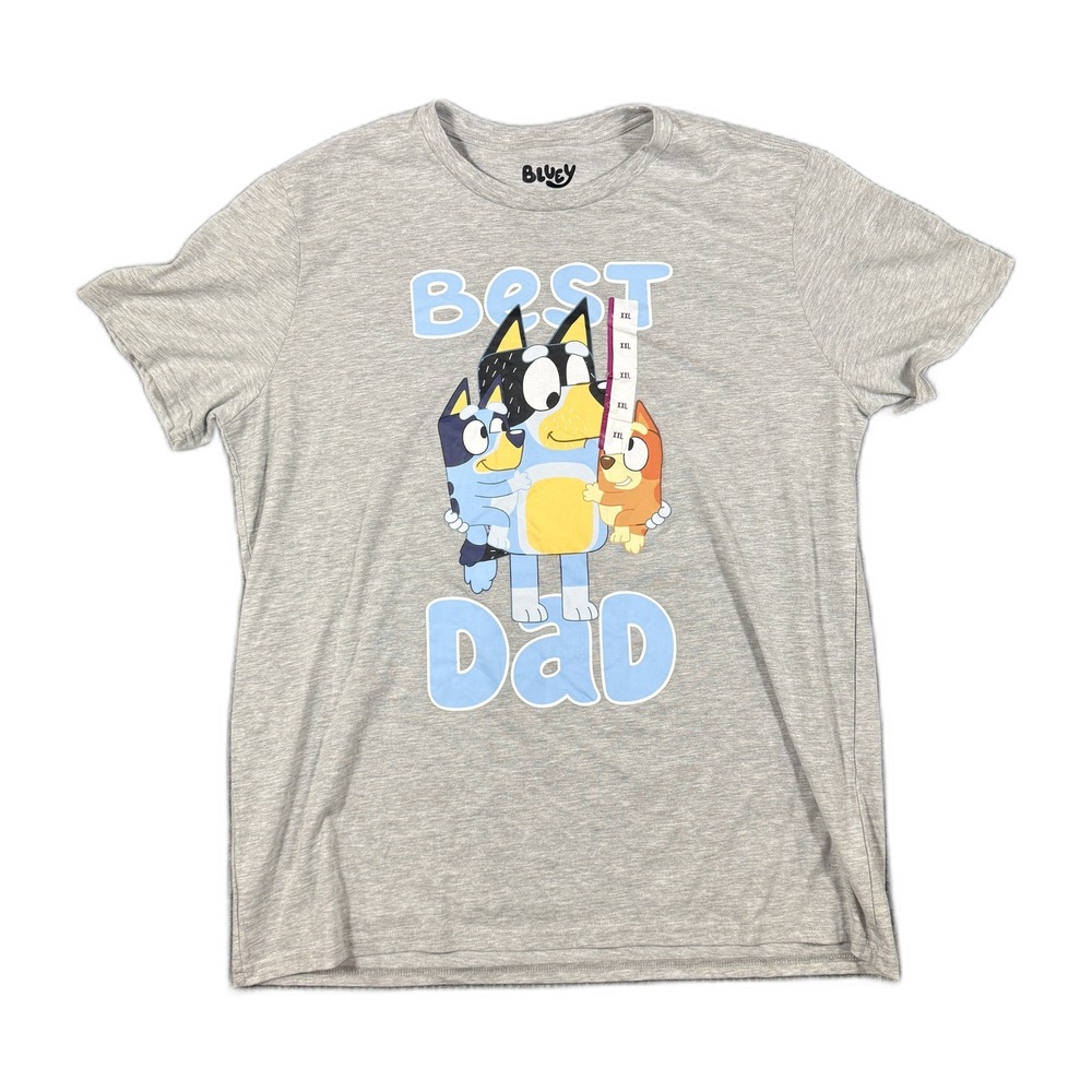 Bluey Best Dad Graphic T-Shirt Mens XXL Gray Bandit Heeler Father Day NWT